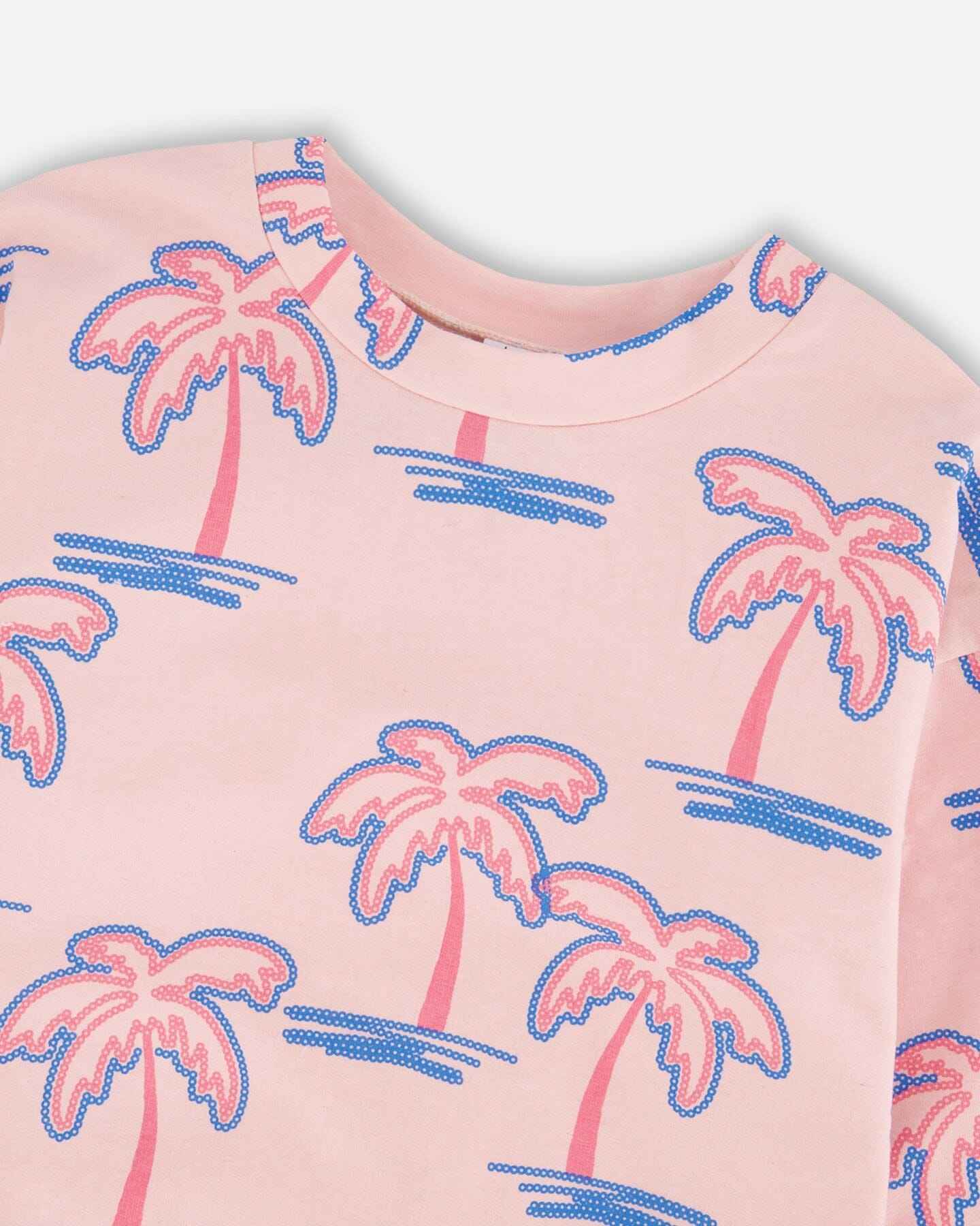 French Terry Sweatshirt Light Pink Palm Print