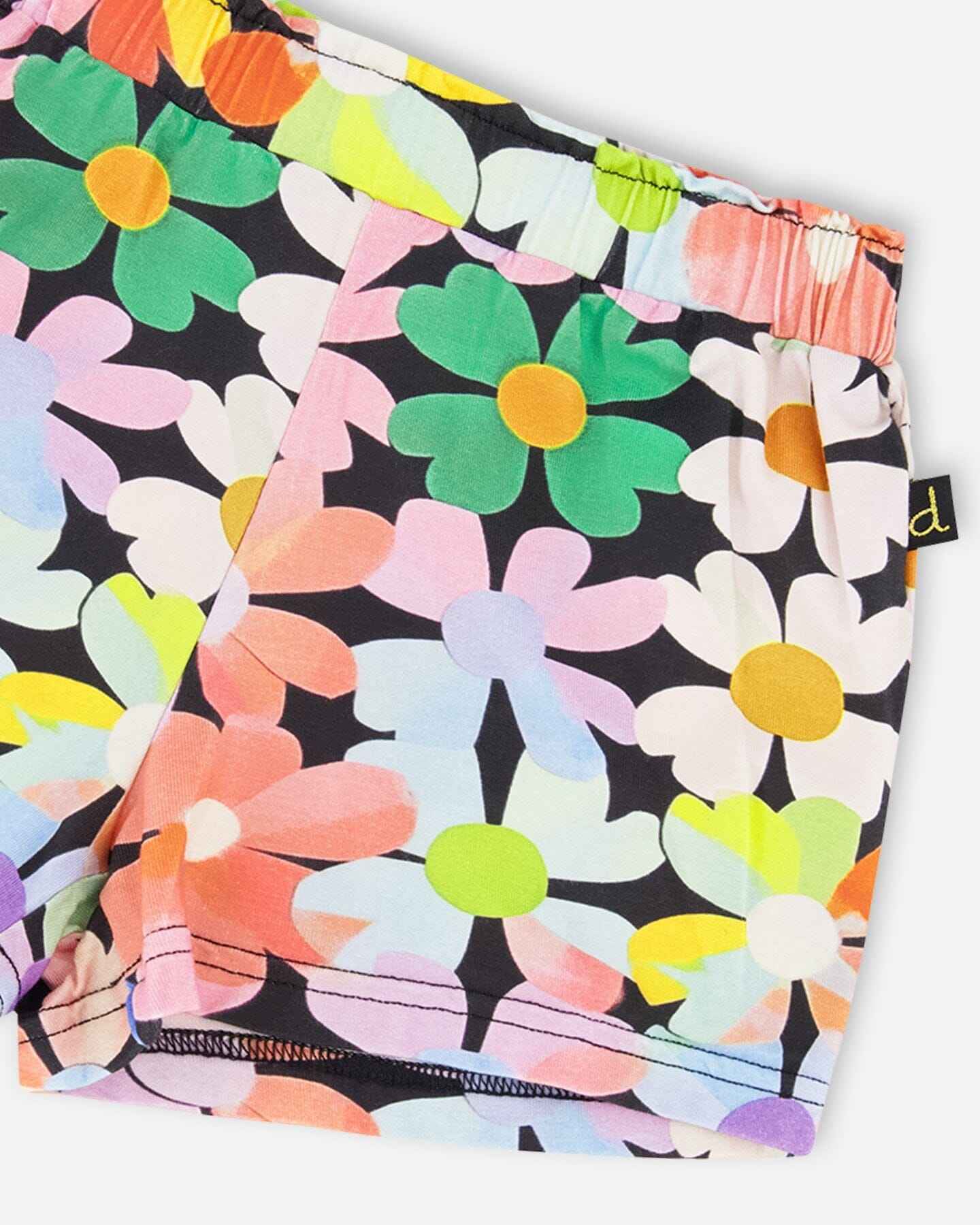 Jersey Shorts Black Printed Flowers