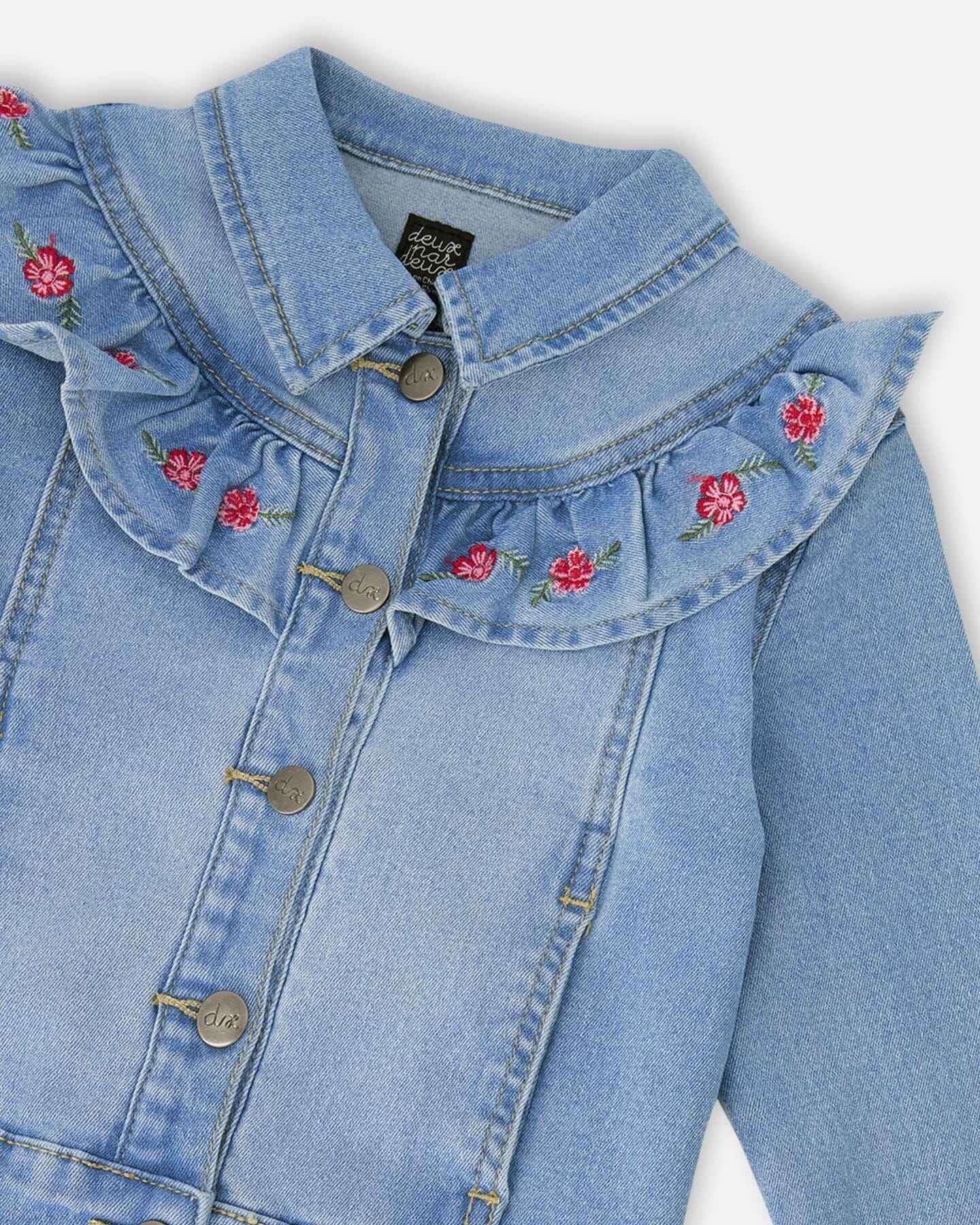 Light Blue Denim Jacket With Embroidery
