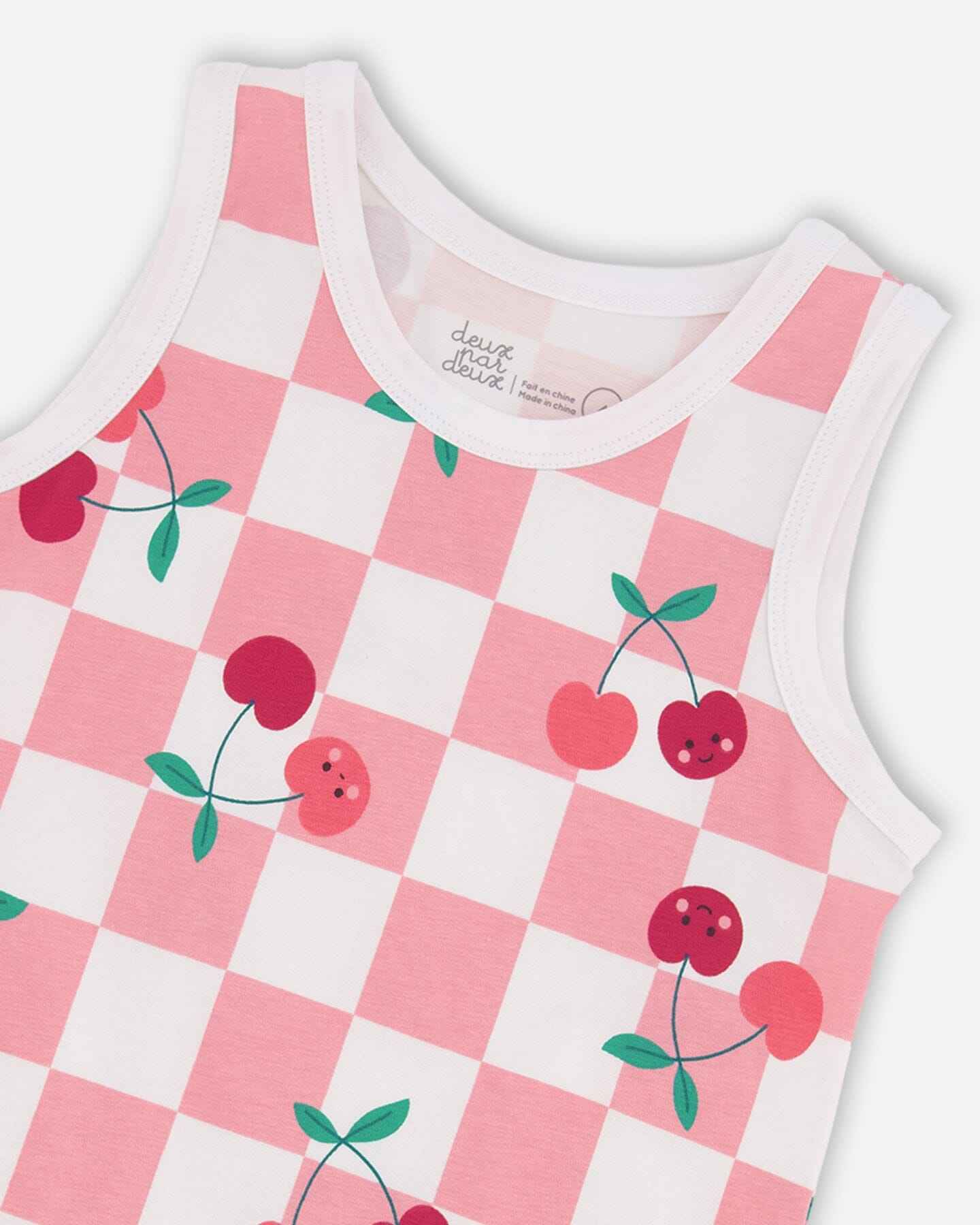 Organic Cotton Jersey Tank Top Pink Printed Cherries