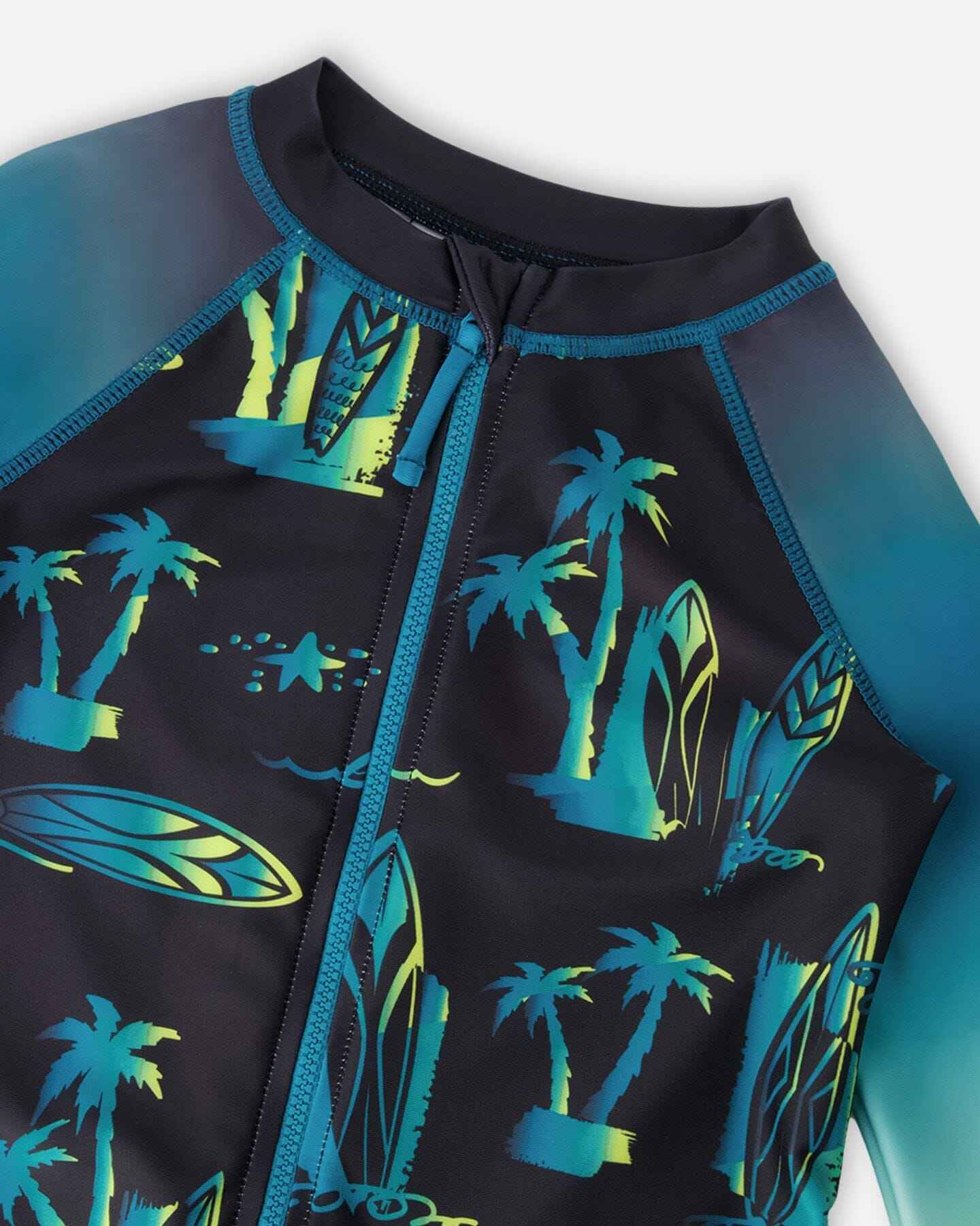 One-Piece Long Sleeve Rashguard Black Surf Print