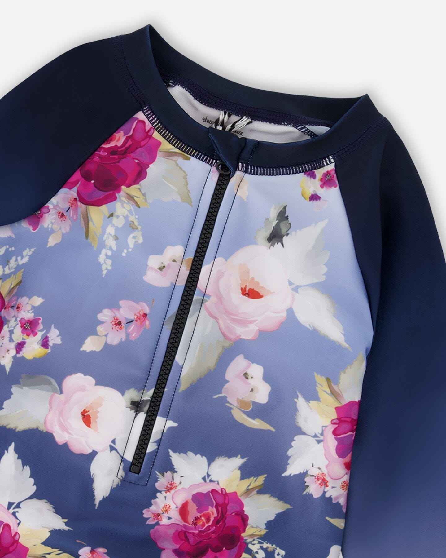 One-Piece Long Sleeve Rashguard Blue Rose Print