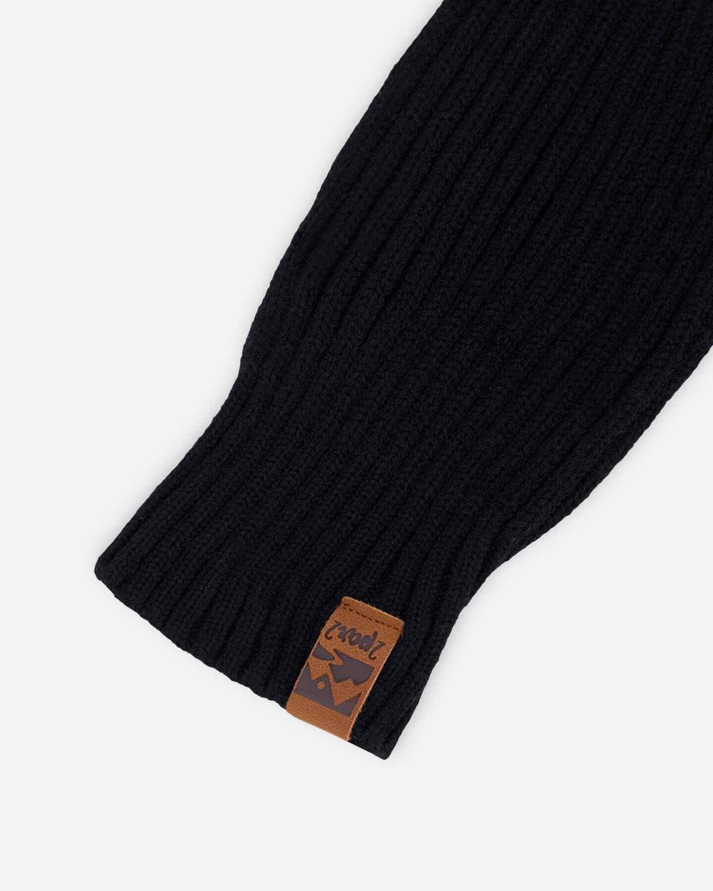 Ribbed Knit Mittens Black
