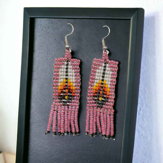 Oldtribes™ light Pink Beaded Feather Earrings