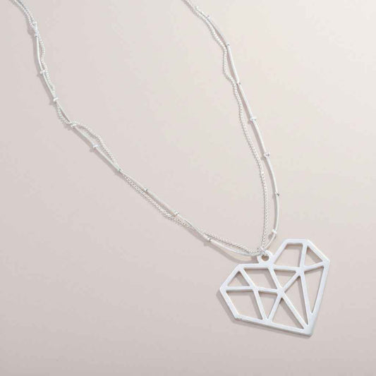 Double Strand Necklace With Heart Pendant In Silver Plate