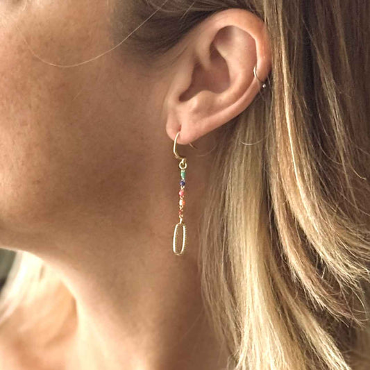 Long Chainlink Earrings with Enamel