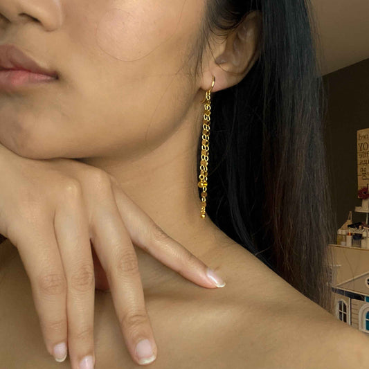 Disc Chain Double Drop Earrings In Gold Plate