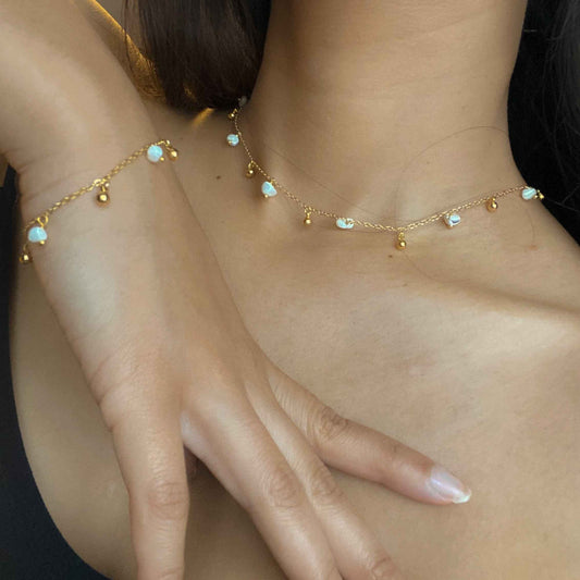 Mother Of Pearl & Droplet Necklace In Gold Plate