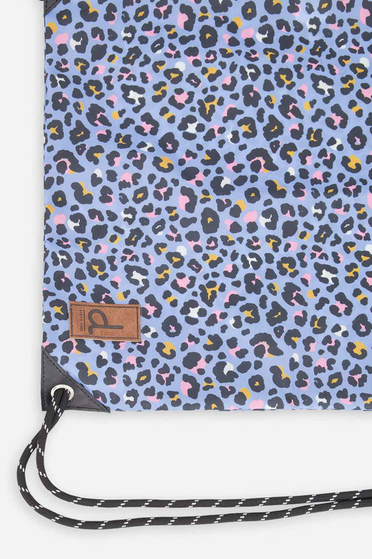 Drawstring Bag Blue Leopard Print