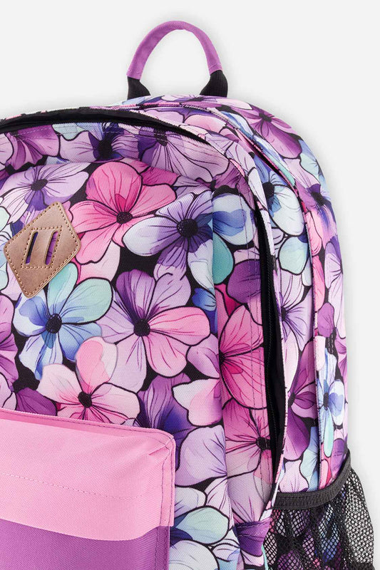 Kids Backpack Black Floral Print