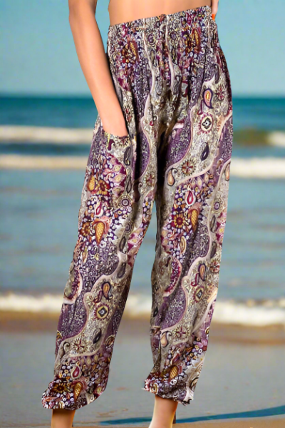 Purple Paisley Print Bali Pants