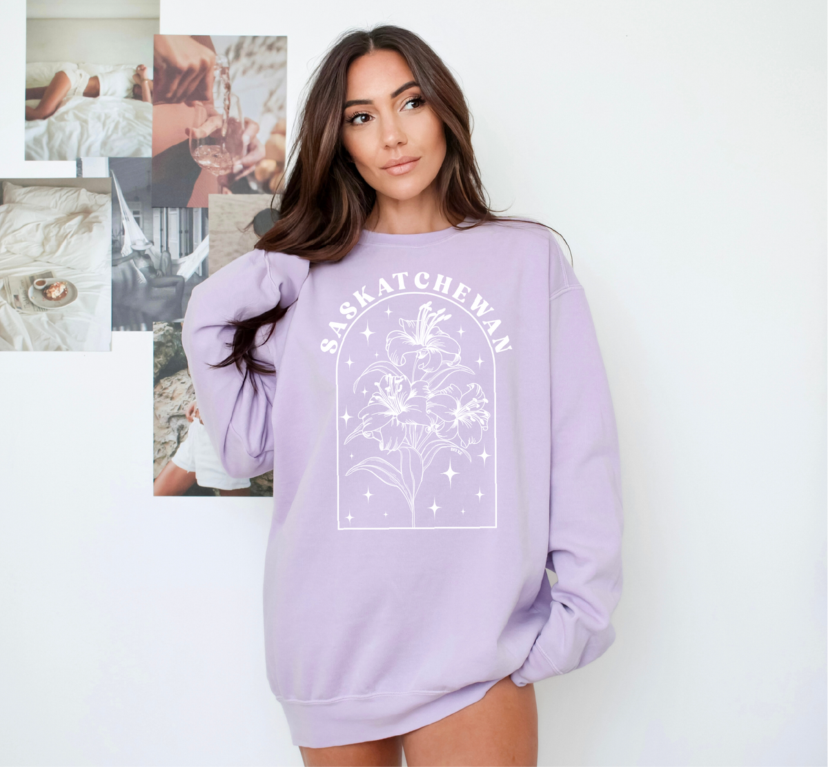 Line Art Prairie Lily Unisex Garment-Dyed Crewneck | Saskatchewan Clothing