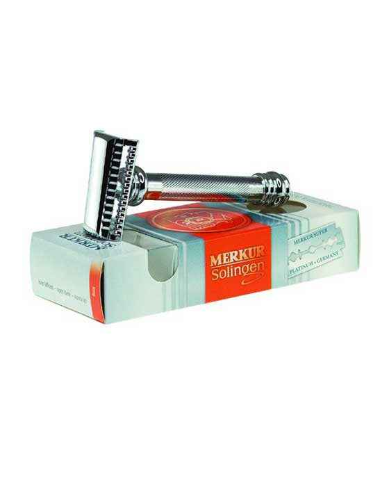 Merkur 37C 2-Piece DE Safety Razor, Slantbar Comb, Knurled Extra Thick Handle (HD), Chrome
