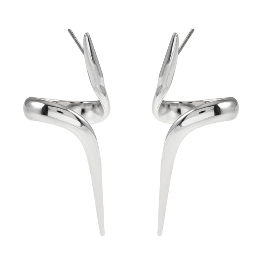 PORTNA Silver (White Gold): Sculptural Serpent Curve Earrings