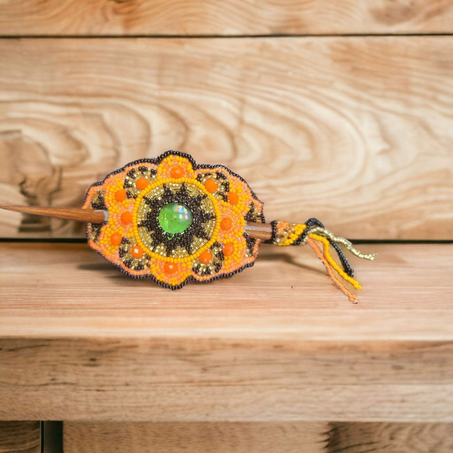Native American Style Barrette Orange and Black accent