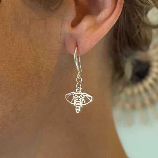 Elephant Charm Earrings In Silver Plate