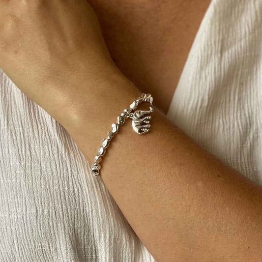 Elephant Charm Nugget Bracelet in Silver Plate