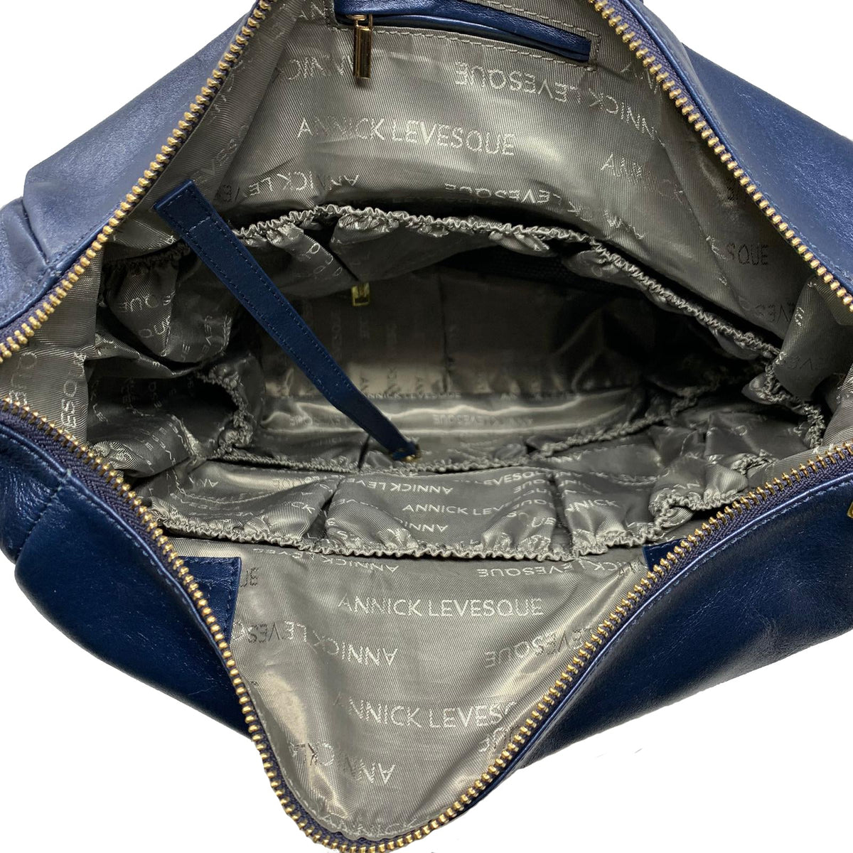 Grand Sac à dos en Cuir Véritable Bleu Marine, Léanne