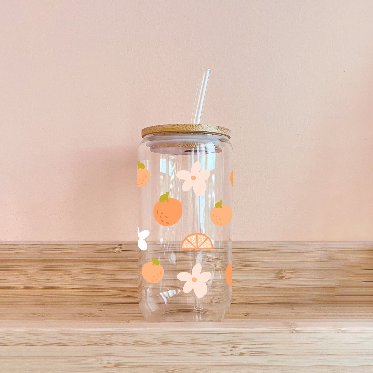 Boho-Glas – Blumen und Zitrusfrüchte
