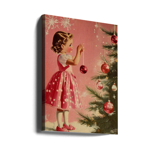 Wandbild Leinwandbild Mädchen mit Weihnachtskugeln
