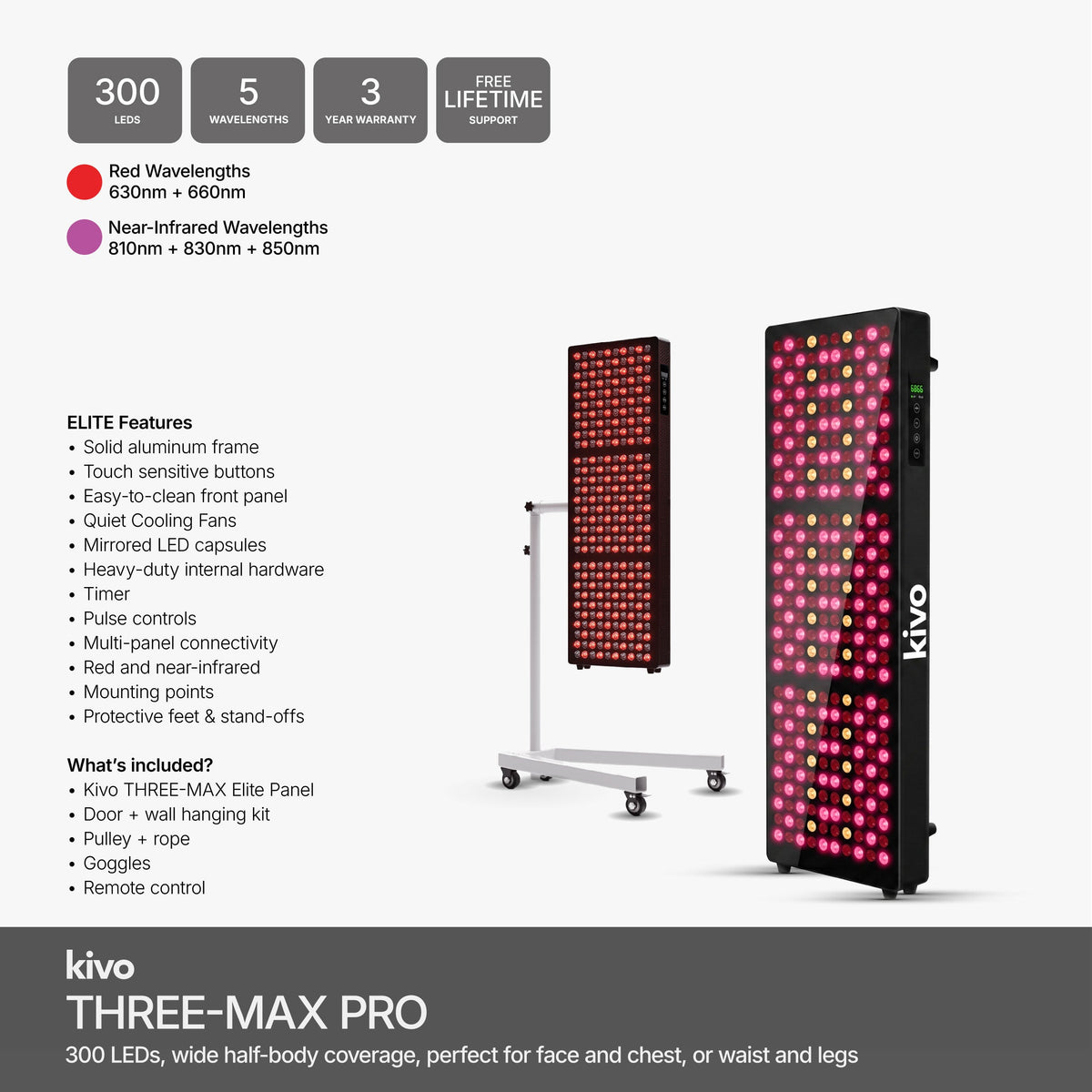 Kivo THREE-MAX Series - Medium Wide Red Light Therapy Panel