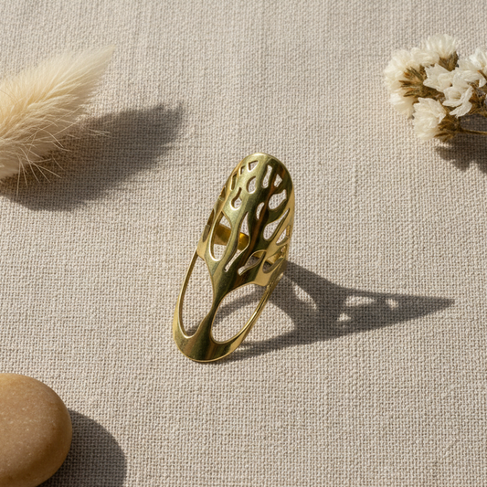 Oval Tree Ring - Gold Stainless Steel