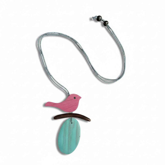 Wooden Bird on Branch Necklace