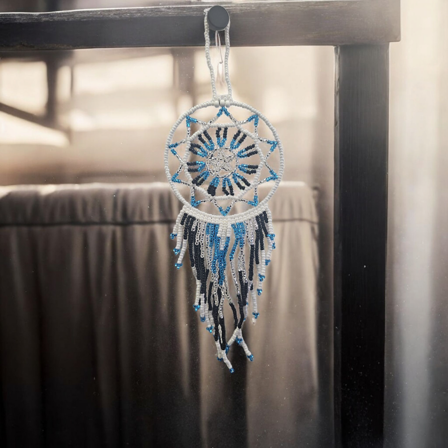 White blue ,Celestial Beaded Handmade Dreamcatcher