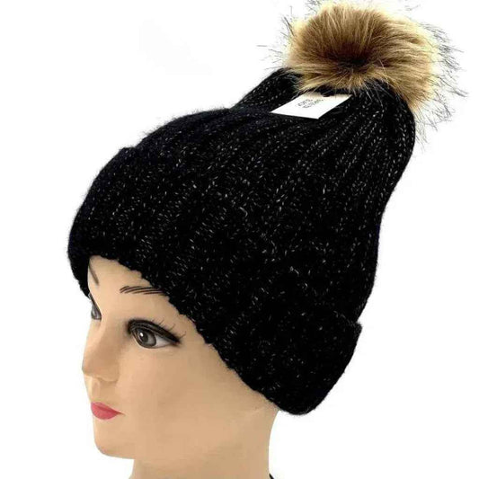 Tuque pompon fausse fourrure