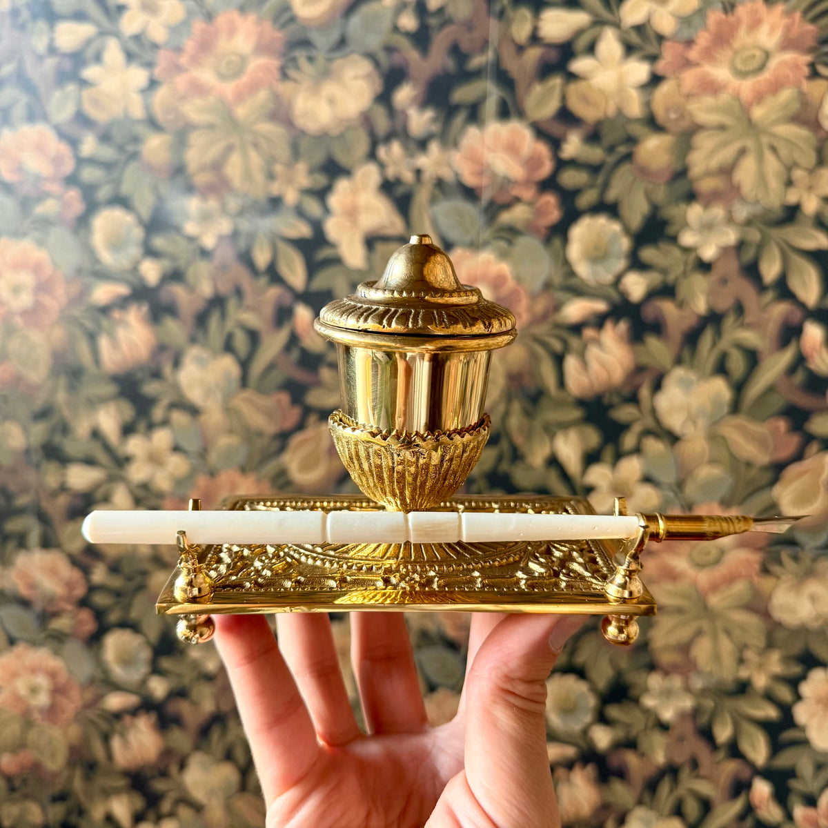 The Alchemist’s Quill – Victorian Brass Inkwell & Writing Set