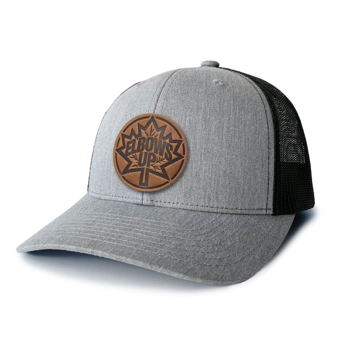Elbows Up Canada Leather Patch Trucker Hat