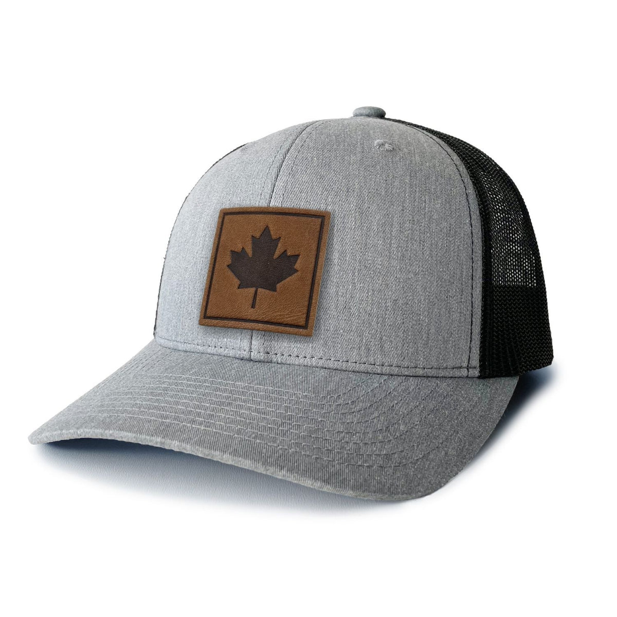 Maple Leaf Leather Patch Trucker Hat Square