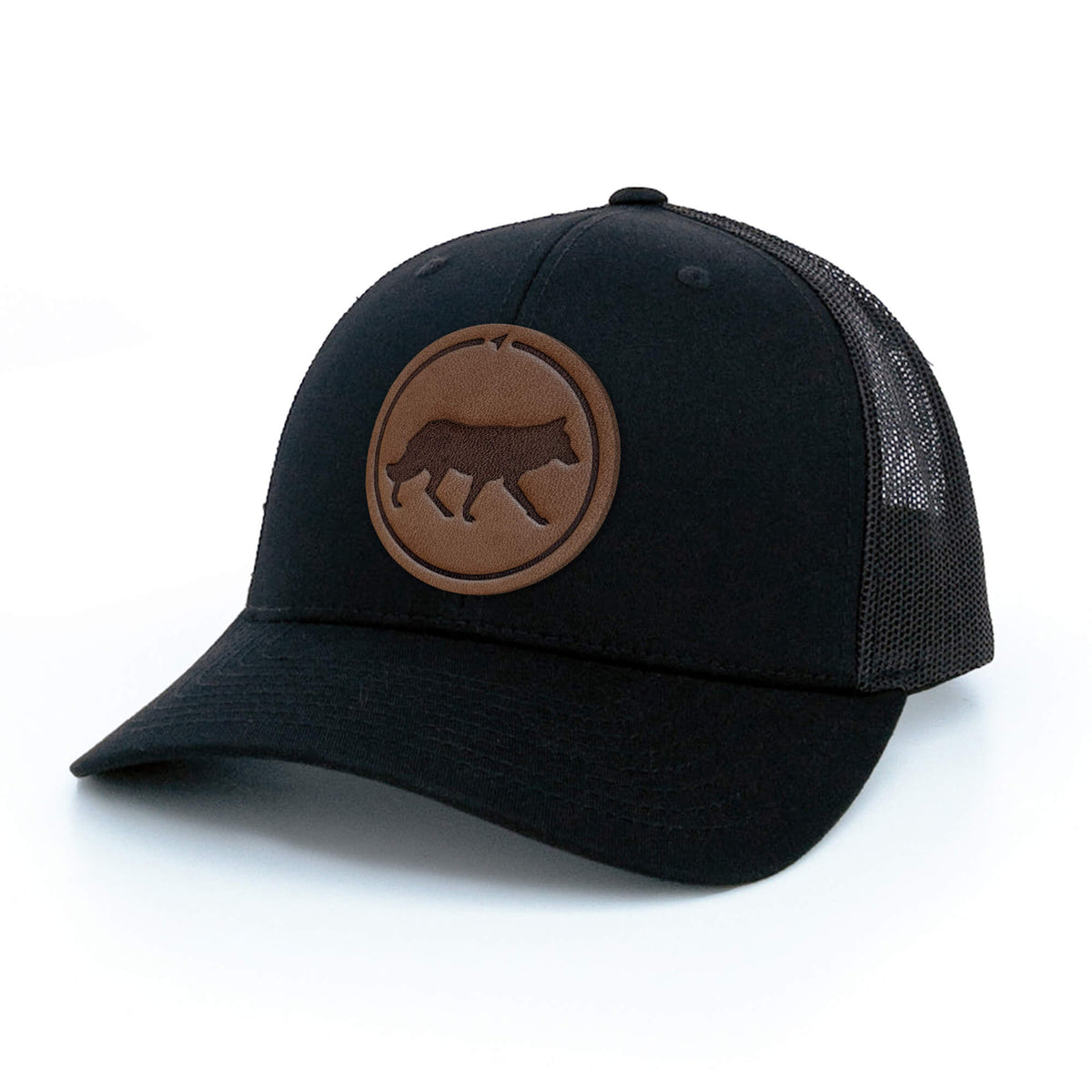 Wolf Leather Patch Trucker Hat