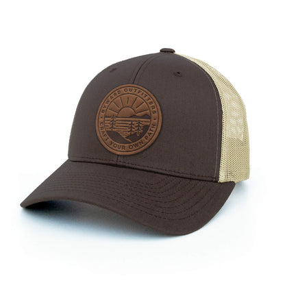 Scenic Sunrise Leather Patch Trucker Hat