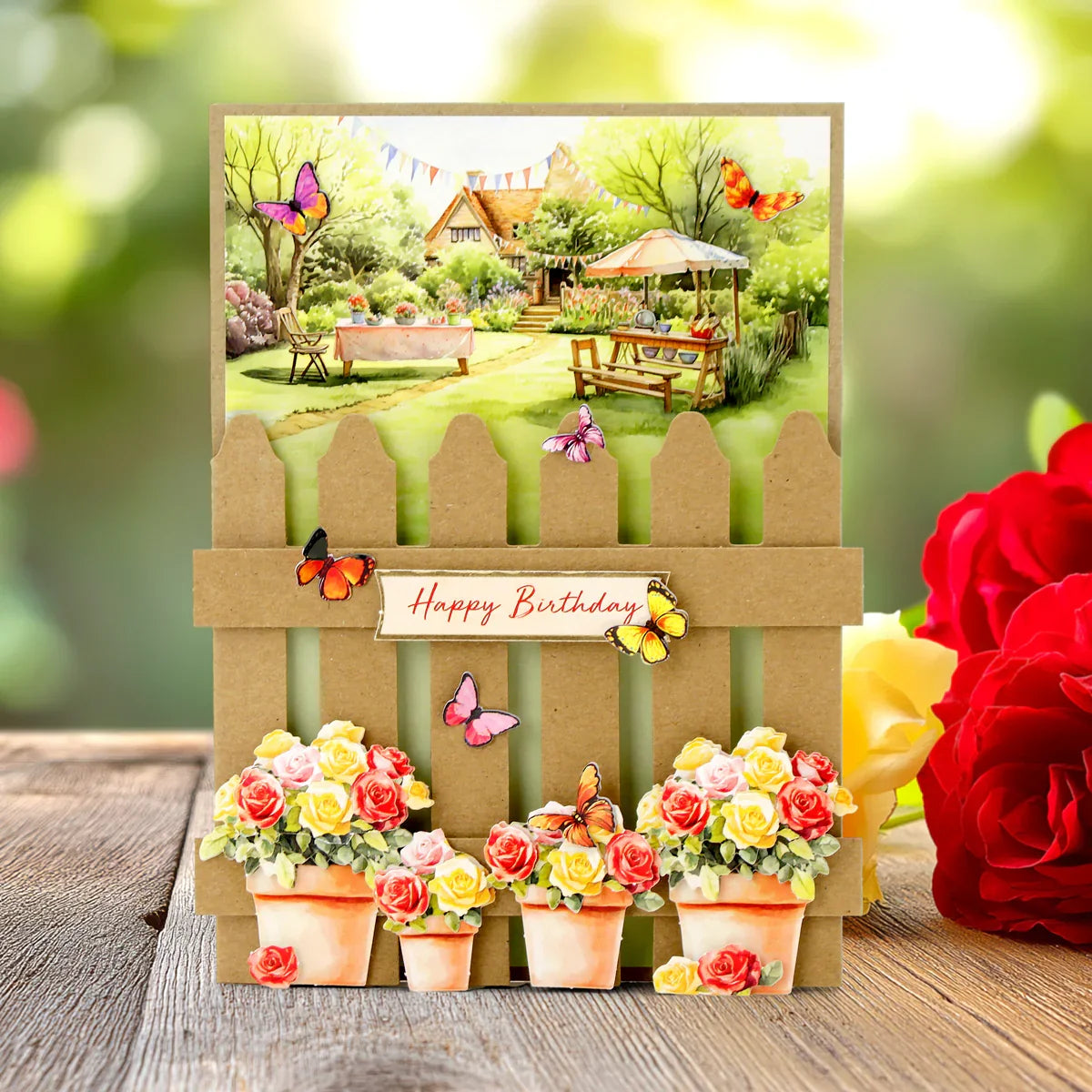 Kraft 5x7 Picket Fence Cards & Envelopes, Pack of 12