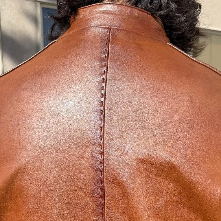 BOL Men's Racer Leather Jacket. Tan Sheep Oily Leather Moto Jacket