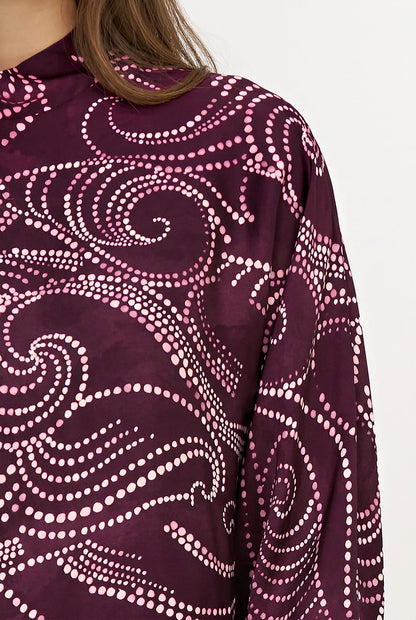 Women's Printed Woven Mock-Neck Caftan Top with Long Sleeves