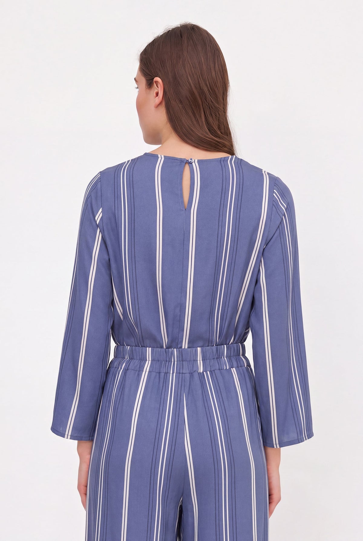 Women's Printed Woven Top with Long Sleeves & Chest Cutout Detail
