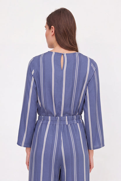 Women's Printed Woven Top with Long Sleeves & Chest Cutout Detail
