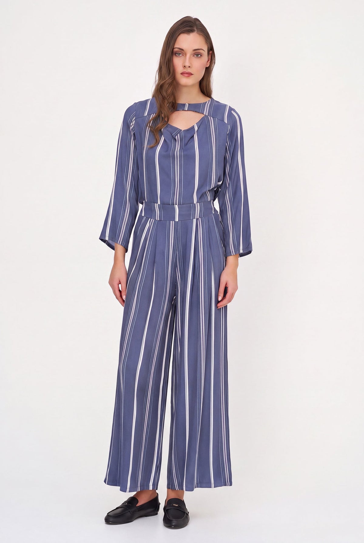 Women's Printed Woven Top with Long Sleeves & Chest Cutout Detail