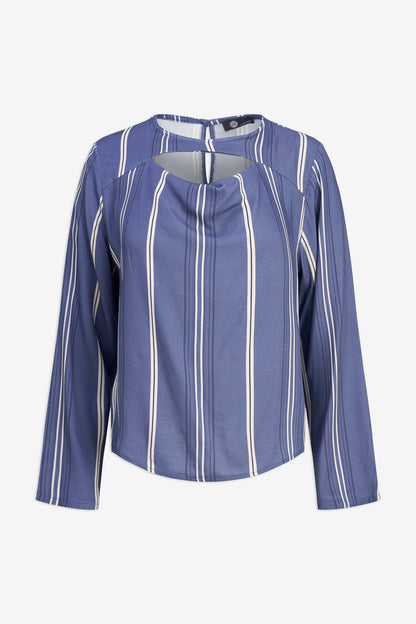 Women's Printed Woven Top with Long Sleeves & Chest Cutout Detail
