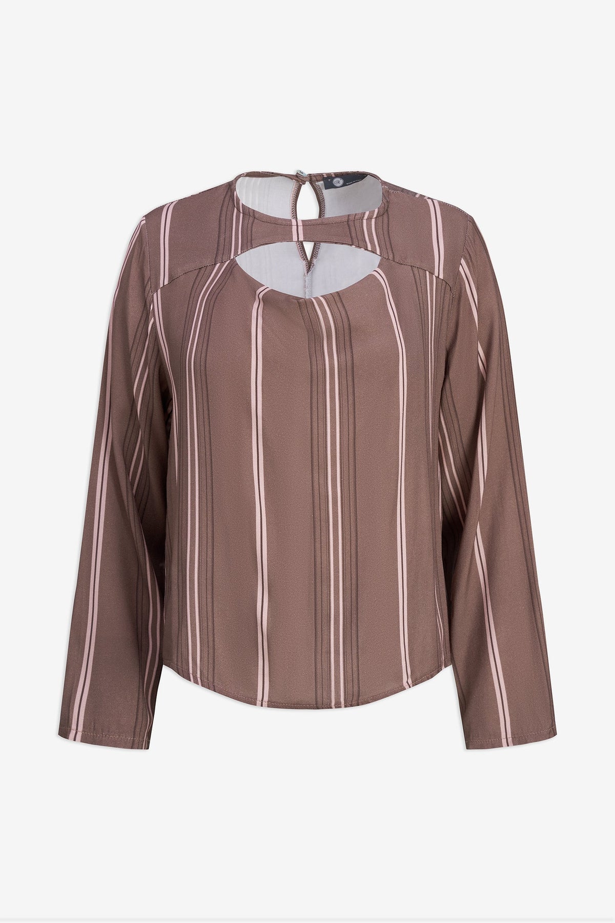 Women's Printed Woven Top with Long Sleeves & Chest Cutout Detail