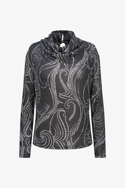 Women's Printed Knit Cowl-Neck Top with Long Sleeves