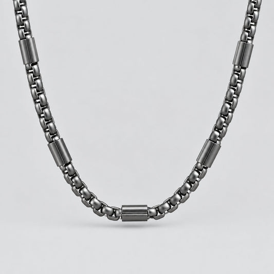 Men's Black Steel Link Chain Necklace. Heavy Duty Box Link Biker Jewelry