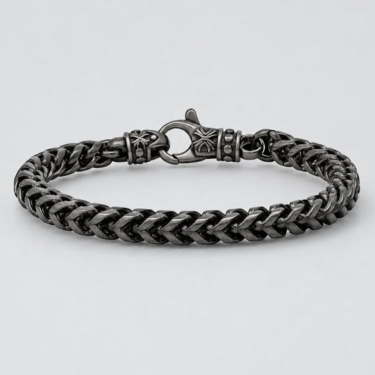 Men's Stealth Black Wheat Chain Stainless Steel Bracelet Biker Jewelry