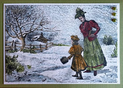 Idyllic Floral Scene Stamp Vintage Wintery Scene
