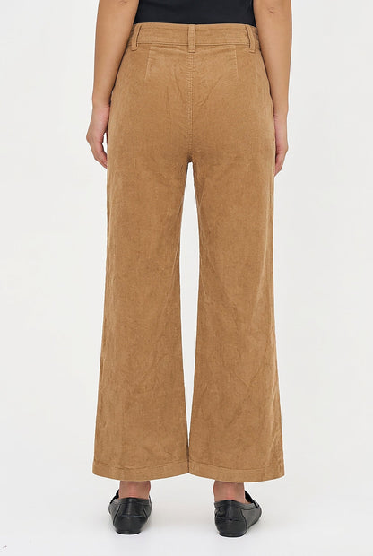 Women's Corduroy Zip-Up Bootcut Pants with Side Pockets