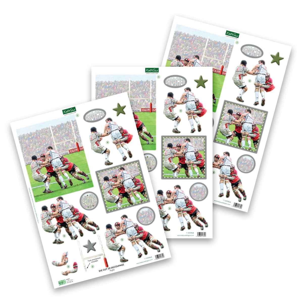 Die Cut Decoupage – Rugby (Pack Of 3)