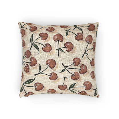 Cherry Pattern Woven Pillow — Rustic Farmhouse Decorative Throw Cushion