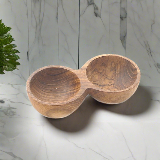 Double Wooden Spice Bowl